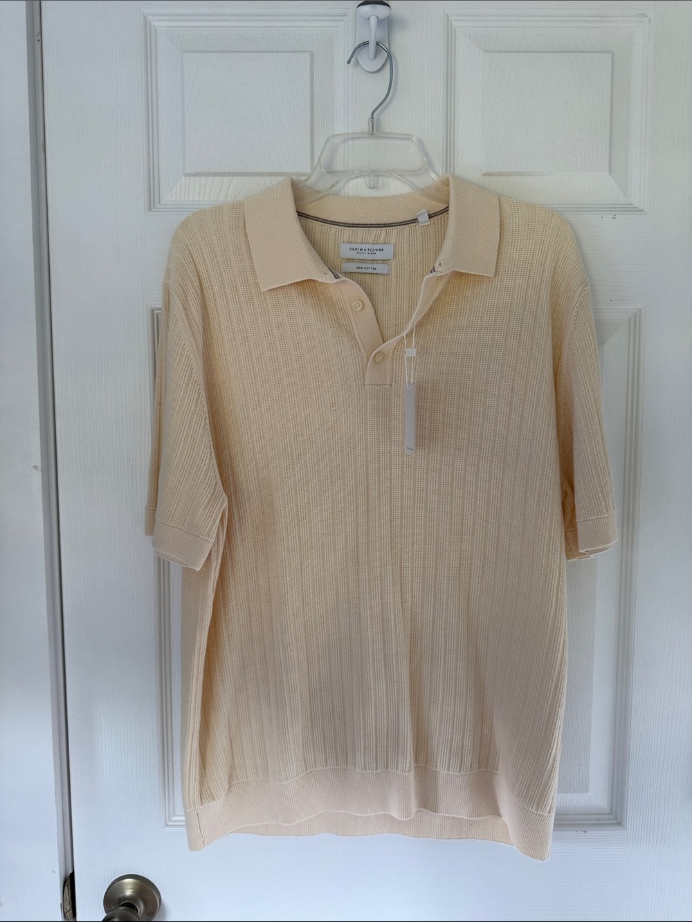 Denim & Flower Men’s Cream Ribbed Cotton Sweater with Contrast Neck Trim